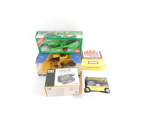 A Siku die cast potato digger, scale 1:32, boxed; a Mactools Rusty Wallis, scale 1:16 limited edition 2500, an Ertl Caterpill