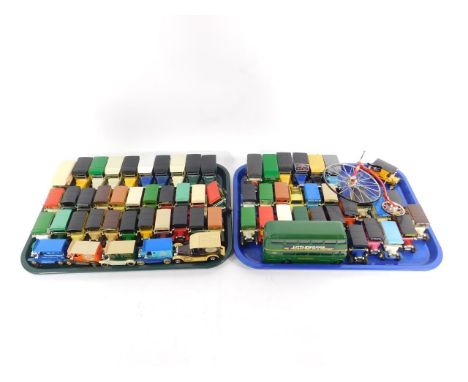 Matchbox Models of Yesteryear and other die cast vehicles, vintage trucks, together with a Solido green bus, and a scale mode