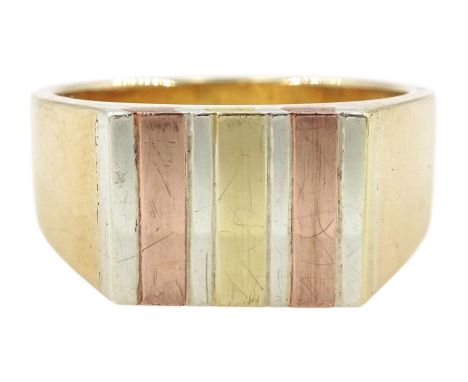 9ct gold tri-coloured signet ring, hallmarkedCondition Report:Approx 11.05gm, size S-T, max depth = 10.3mm