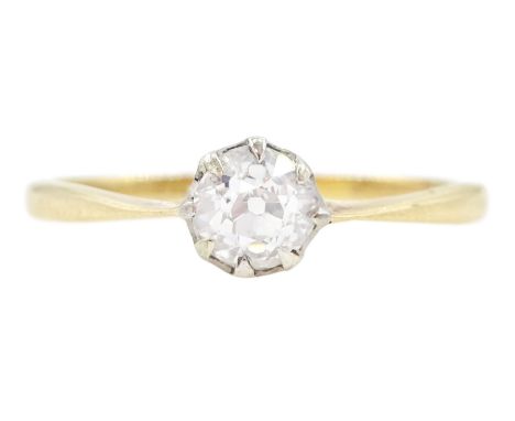 Early 20th century gold single stone old cut diamond ring, diamond approx 0.35 caratCondition Report:Approx 1.7gm, tested 17c