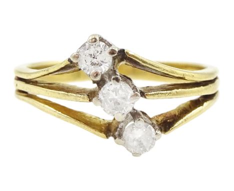 18ct gold stone round brilliant cut diamond ring, in a diagonal setting, stamped, total diamond weight approx 0.30 caratCondi