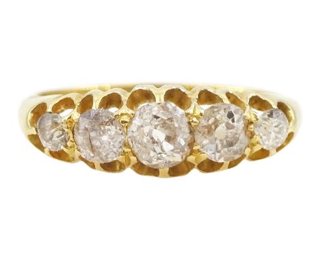Early 20th century graduating five stone old cut diamond ring, hallmarked, total diamond weight approx 0.85 caratCondition Re