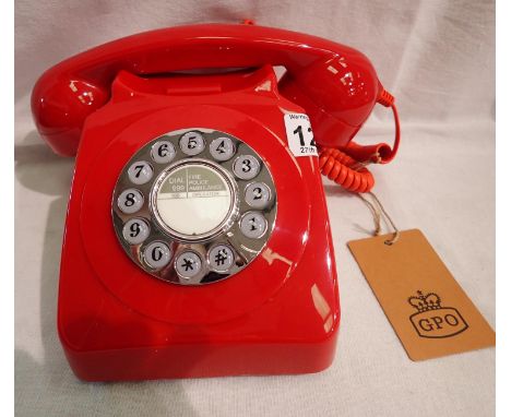 Red GPO746 retro push button phone compatible with modern telephone banking and any standard analogue landline with instructi