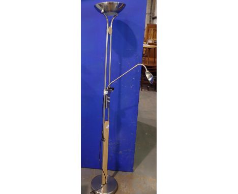 Brushed steel and wood mother and daughter lamp. Not available for in-house P&P, contact Paul O'Hea at Mailboxes on 01925 659