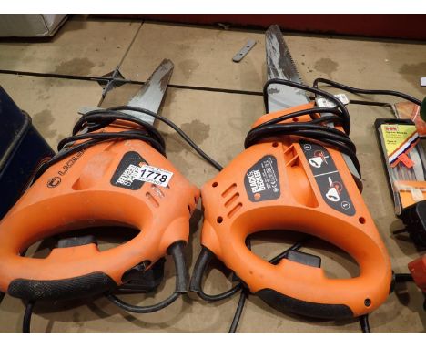 Two Black & Decker Scorpion saws. Not available for in-house P&P, contact Paul O'Hea at Mailboxes on 01925 659133All electric