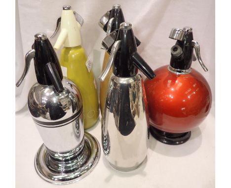 Five mixed soda syphons. Not available for in-house P&amp;P, contact Paul O'Hea at Mailboxes on 01925 659133 