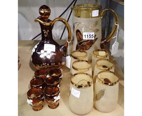 Bohemian glass water set of jug and six glasses and a Ruby glass set with enamel decoration. Not available for in-house P&amp