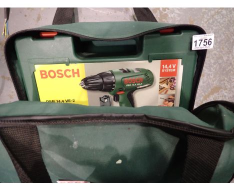 Bosch cordless drill in carry bag with drill bits. Not available for in-house P&P, contact Paul O'Hea at Mailboxes on 01925 6