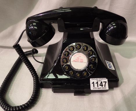 Black GPO Carrington push button telephone in 1920s styling compatible with modern telephone banking and any standard analogu