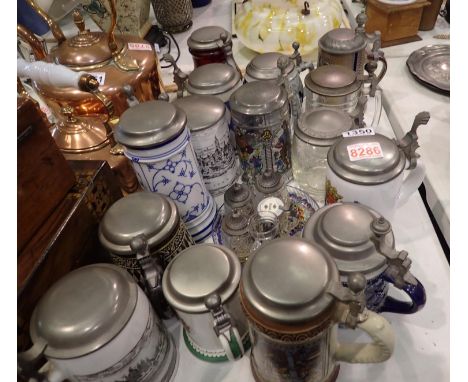Quantity of ceramic and glass steins. Not available for in-house P&amp;P, contact Paul O'Hea at Mailboxes on 01925 659133 