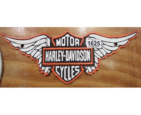 Large cast iron Harley Davidson winged plaque. P&amp;P Group 2 (£18+VAT for the first lot and £3+VAT for subsequent lots) 