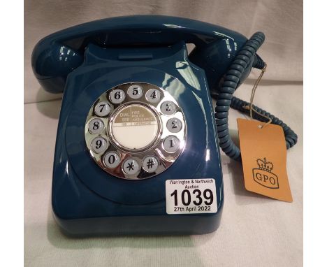Azure blue New old stock, boxed, GPO746 retro push button telephone boxed with all accessories. compatible with modern teleph