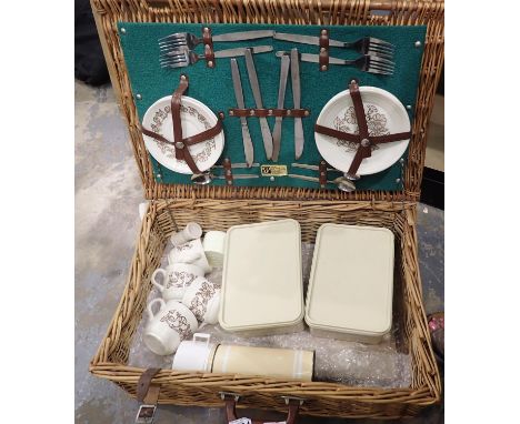 Wicker picnic hamper with contents. Not available for in-house P&amp;P, contact Paul O'Hea at Mailboxes on 01925 659133 