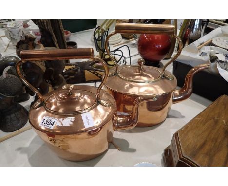 Two antique copper kettles. Not available for in-house P&amp;P, contact Paul O'Hea at Mailboxes on 01925 659133 