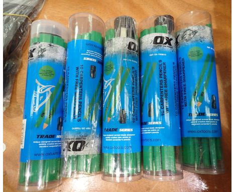 Five boxes of ten Ox Tools carpenters pencils and two sharpeners. Not available for in-house P&amp;P, contact Paul O'Hea at M