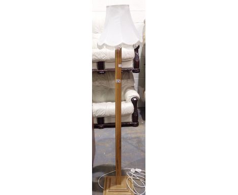 Oak standard lamp with shade, H: 180 cm. Not available for in-house P&amp;P, contact Paul O'Hea at Mailboxes on 01925 659133 