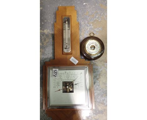 Oak cased barometer thermometer and a further barometer. Not available for in-house P&amp;P, contact Paul O'Hea at Mailboxes 