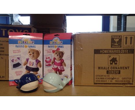 New old stock four boxed Build a Bear outfits and two boxes of ceramic whale ornaments. Not available for in-house P&amp;P, c