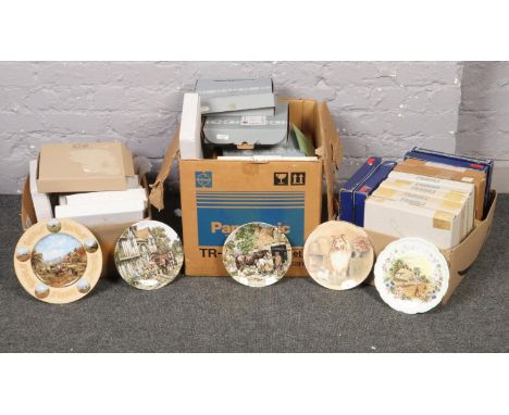 Three boxes of ceramic cabinet plates, Wedgwood, Royal Albert, Royal Doulton examples  