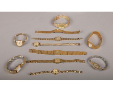 A quantity of ladies yellow metal bracelet watches including Sekonda, Ingersol and Rotary etc.  