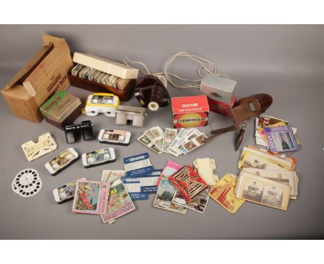 A collection to include Vintage wooden Stereoscope with slides Washington Monument examples, Sawyers View-master Stereoscope 