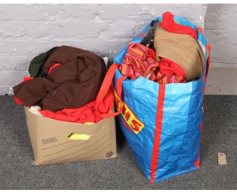 A box and a bag of vintage clothing, purses, shoes etc.  