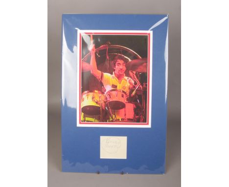 A Keith Moon autograph, The Who, display.  