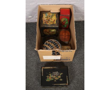 A box of vintage tins.  