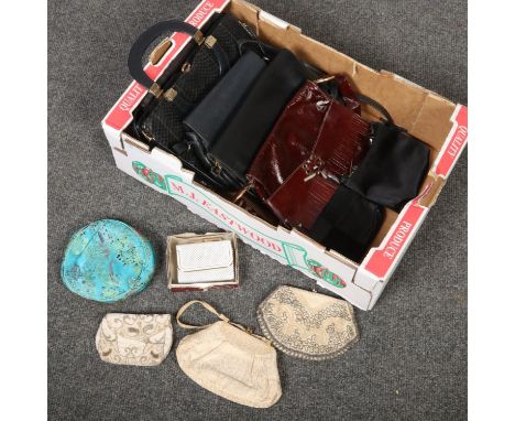 A box of assorted vintage handbags, evening bags and purses including beadwork examples.  