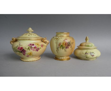 A Collection of Three Pieces of Royal Worcester Blush Ware to Include Trinket Box and Cover No. 2444, a Vase and a Lidded Pot