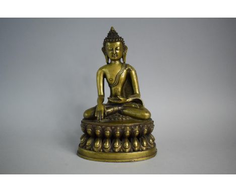 A Bronze Figure of a Thai Buddha on Pierced Lotus Throne Sat in Dhyanasana Posture with Hands Bhumisparsa Mudra. 24cms High 
