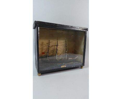 A 19th Century Folk Art Ship Diorama in a Glazed Painted Wooden Case, Entitled 'Cimba', 14cm x 33cm x 30cm high 