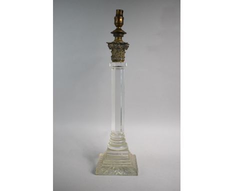 A Large Edwardian Glass Table Lamp on Stepped Square Base, 59cm High 