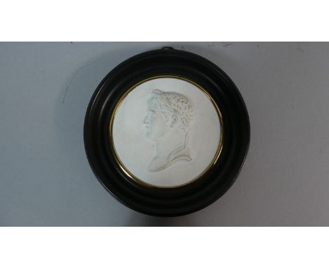 A 19th Century Parian Portrait Plaque of Napoleon. After Jean Francois Antoine Bovy, in Ebonised Frame 11cm diameter 