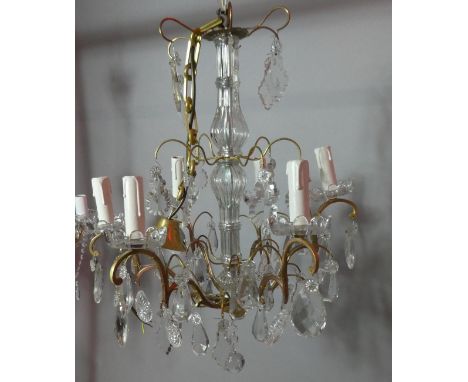A Six Branch French Ceiling Chandelier with Crystal Droppers 54cm High. 