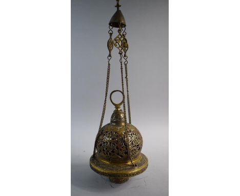 An Islamic Cairo Ware Mosque Lamp with Chain Suspension 