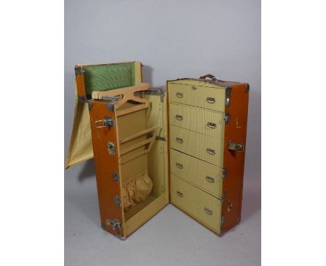 A Vintage Steamer or Cabin trunk/Portmanteau with Five Fitted Drawers and Hanging Compartment
