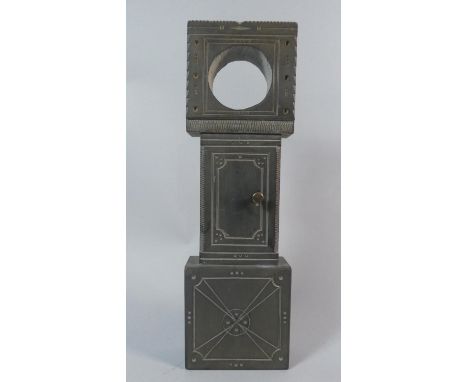 A Welsh Folk Art Carved Slate Watch Stand in the Form of a Long Case Clock. 33cm High 