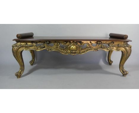 A Late 19th/Early 20th Century Italian Florentine Hall Bench with a Solid Mahogany Seat Supported on Carved and Gilded Rococo