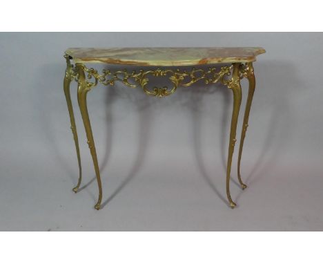 A Mid/Late 20th Century Brass Framed Console Table with Onyx Top, 92cm Wide