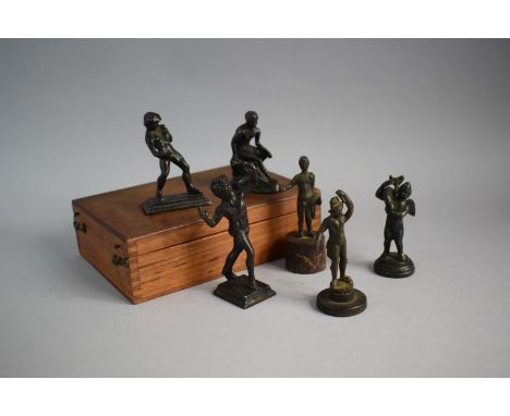 A Wooden Box Containing Six 19th Century Bronze Grand Tour Classical Figures. Tallest 10cms 