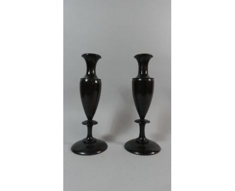 A Pair of Early 20th Century French Art Deco Period Macassar Ebony Vases. 28cm High 