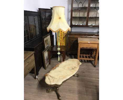 VINTAGE ONYX TOPPED BRASS COFFEE TABLE & STANDARD LAMP