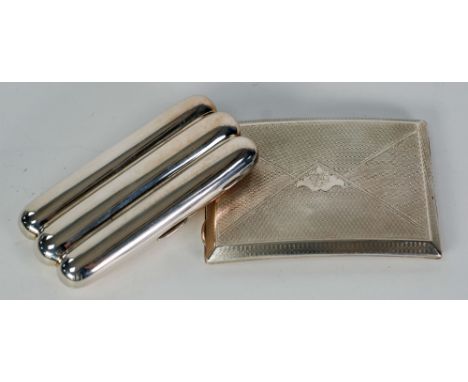 A LATE VICTORIAN SILVER TRIPLE CIGAR CASE, Birmingham 1895, also an EARLY 20th CENTURY HEAVY ENGINE TURNED CIGARETTE CASE, Bi