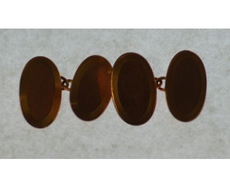 PAIR OF 9CT GOLD DOUBLE OVAL CUFFLINKS, engine turned, Birmingham 1925, 4.5g