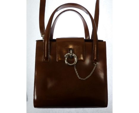 CARTIER, PARIS OX BLOOD RED LEATHER LADY'S HANDBAG, with panther print suede lining, with zipped compartment, with grab handl
