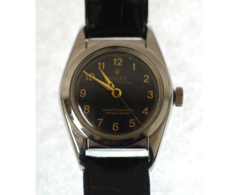 1950s GENT'S  ROLEX OYSTER BUBBLE BACK PERPETUAL SUPERLATIVE CHRONOMETER OFFICIALLY CERTIFIED WRIST WATCH, black arabic dial,