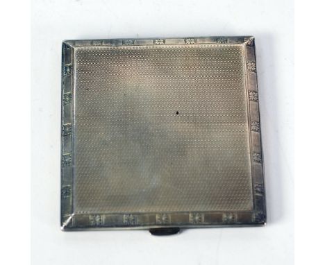 SILVER ENGINE TURNED SQUARE CIGARETTE CASE, with foliate engraved bevelled border, Birmingham 1920, 3 ½" (8.9cm) wide, 4.15oz