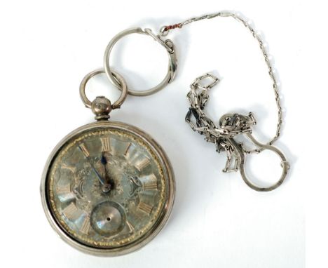 M. ZALKI, SHEFFIELD, VICTORIAN SILVER POCKET WATCH, with keywind movement, floral chased and engine turned dial with gold Rom