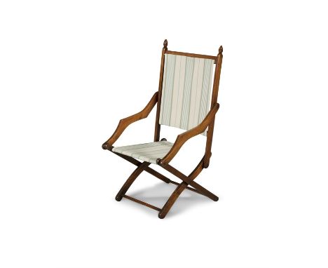 A VICTORIAN CHILD'S FOLD OVER&nbsp;SUN/BEACH CHAIR, with cream and green back and seat bands. 74cm high (open)Condition Repor